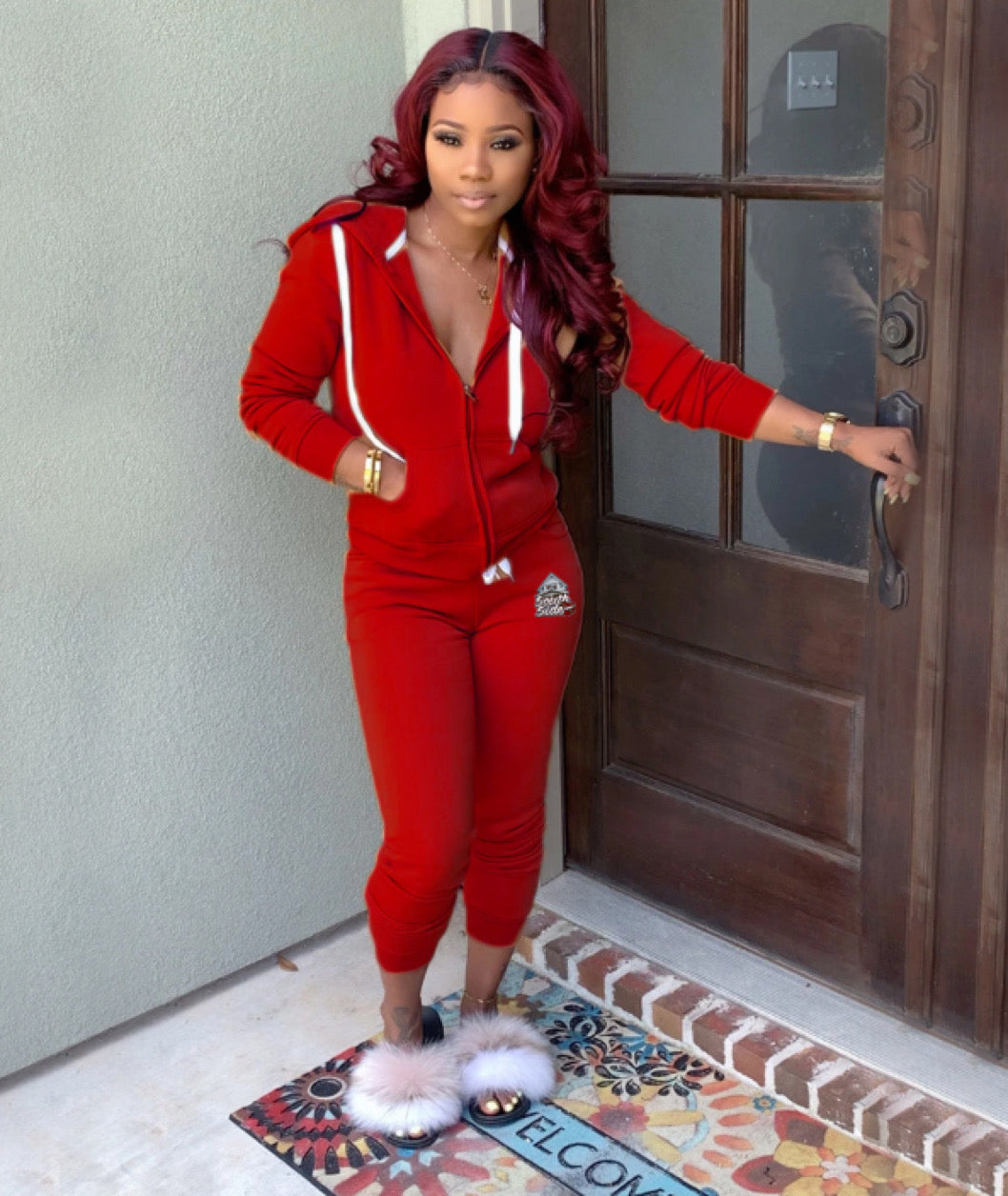 Women’s Zipper Sweatsuit - Red