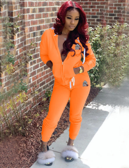 Women’s Zipper Sweatsuit - Orange