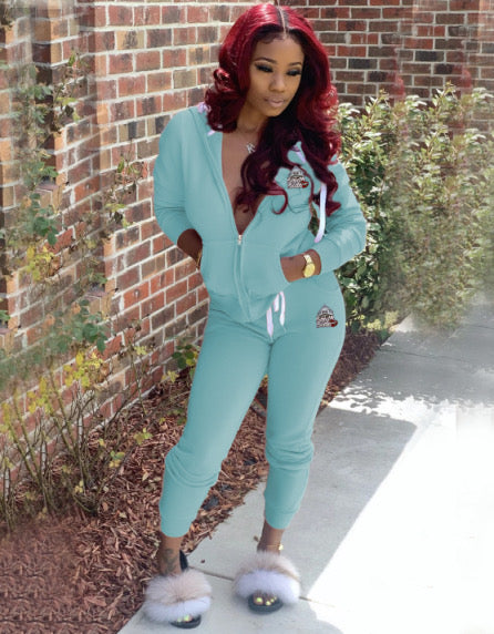 Women’s Zipper Sweatsuit - Light Blue